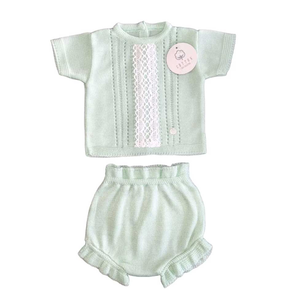 Conjunto Tricot verde agua bebé de 0-3 meses