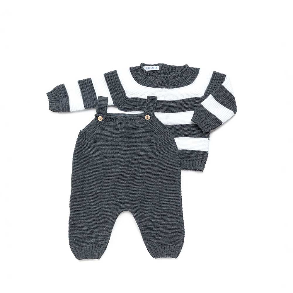 Peto punto rayado en gris y blanco para bebe