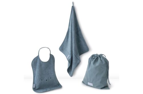 Set guardería toalla + babero + bolsa cordón rizo Bamboom