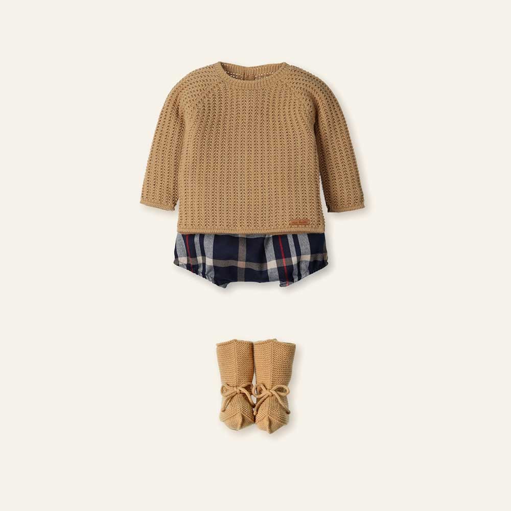 Traje de 3 piezas con canesu culotte tartan y patucos Yucca Mac Ilusión