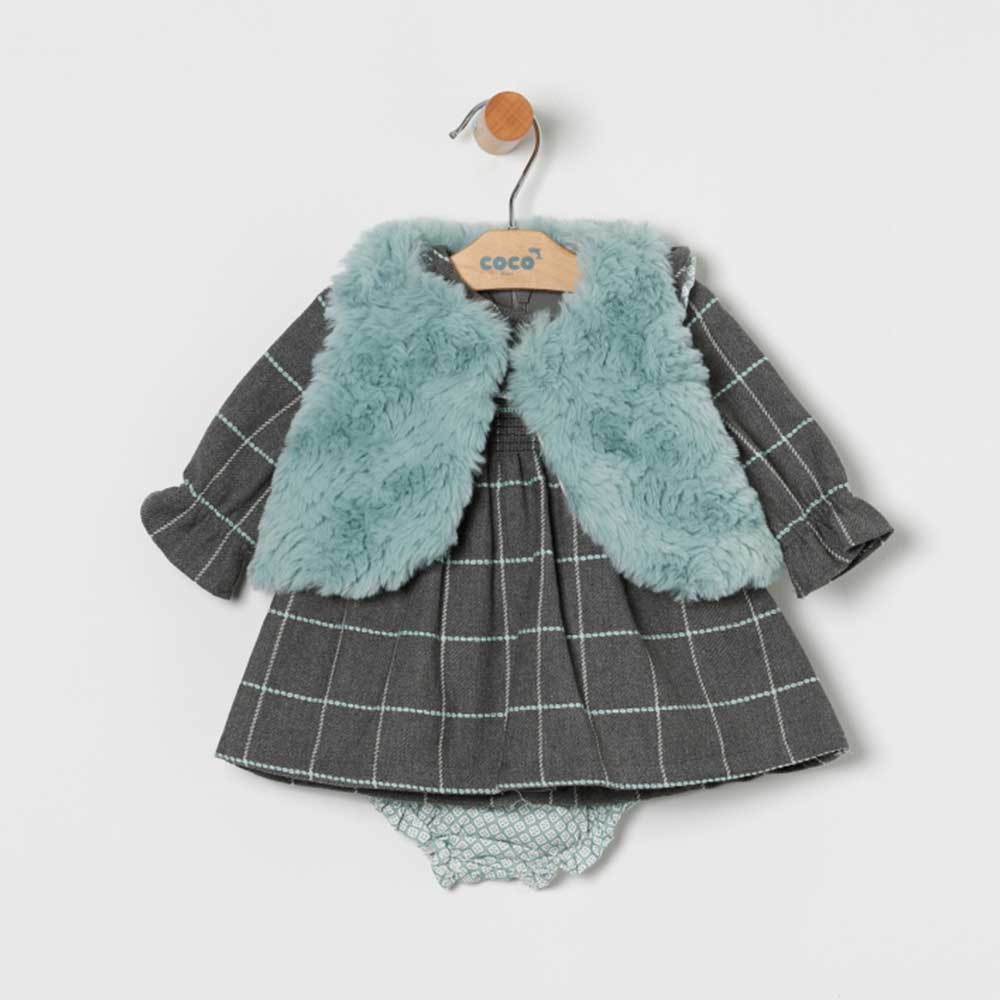 Conjunto chaleco + braga + vestido verde agua Coco Acqua