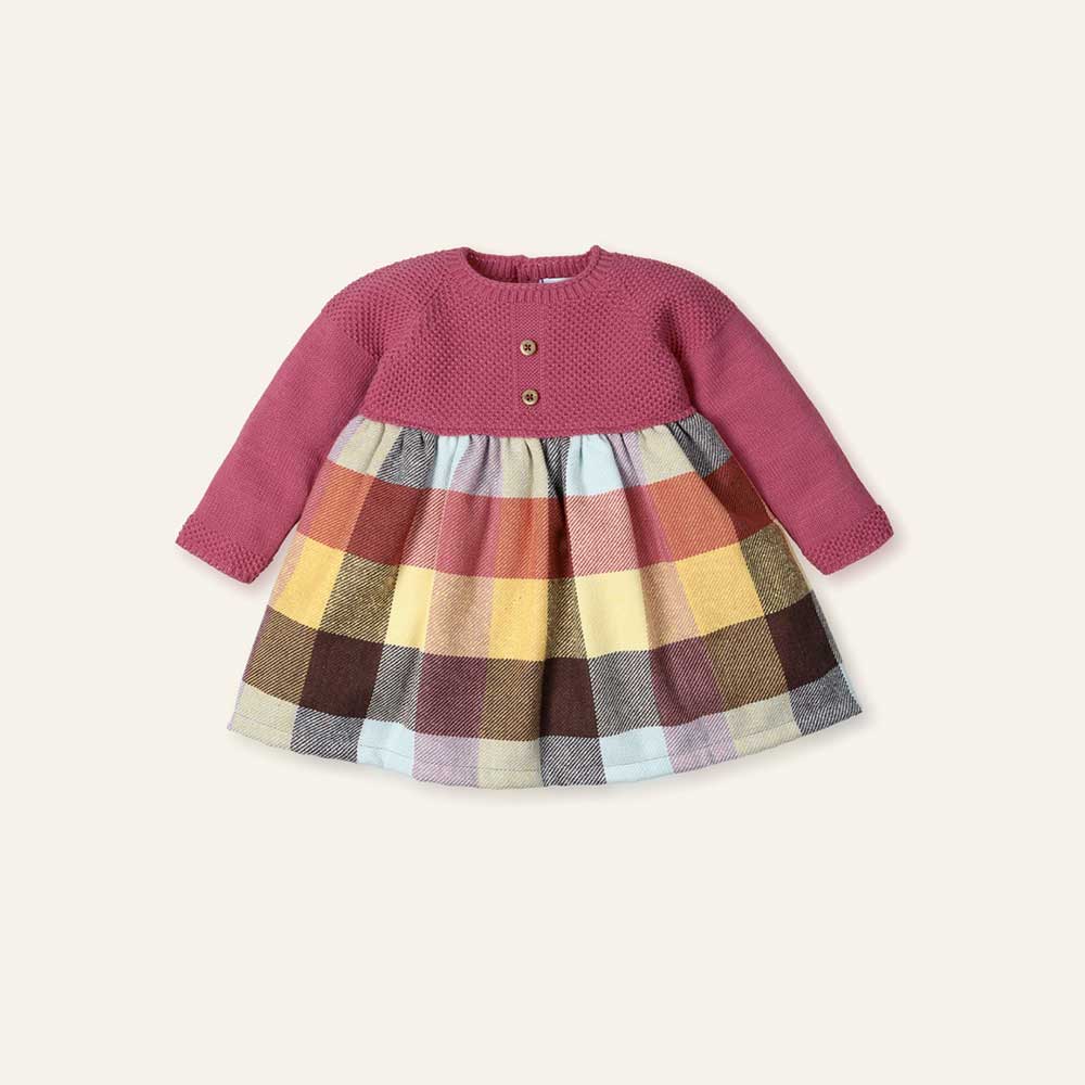 Vestido punto de tejido cuadros Eco Checks Arandano Mac Ilusión