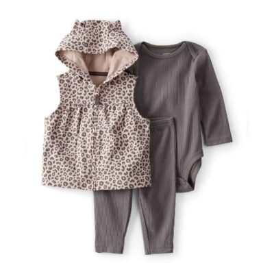 Conjunto 3 piezas chaleco de leopardo y orejitas bebé niña Carter's