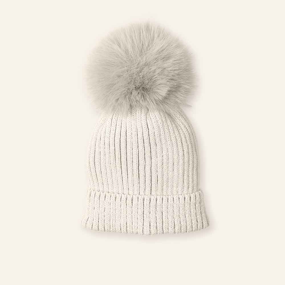 Gorro canalé 1 pompón artificial Fleur Vintage Mac Ilusión