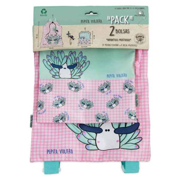 Pack Bolsas multiusos y Mochila Oveja Marina Pepita Viajera