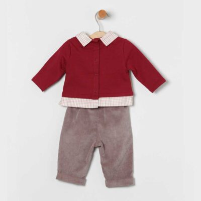 Conjunto pantalón y sudadera burdeos bebé niño Coco Acqua