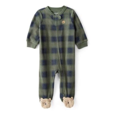 Pijama enterizo de polar verde con diseño buffalo Carter's