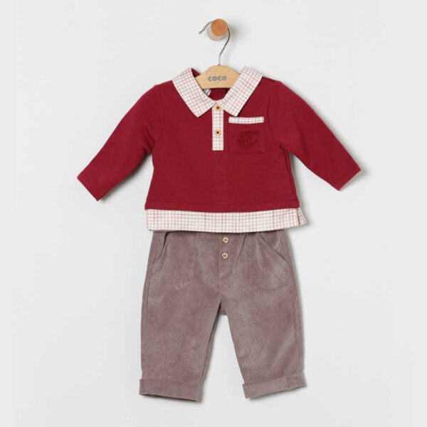 Conjunto pantalón y sudadera burdeos bebé niño Coco Acqua