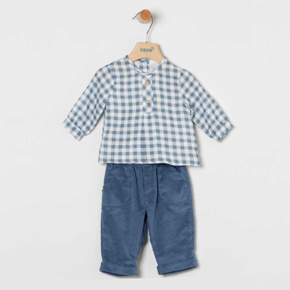Conjunto para bebé de camisa cuadros y pantalón pana Coco Acqua