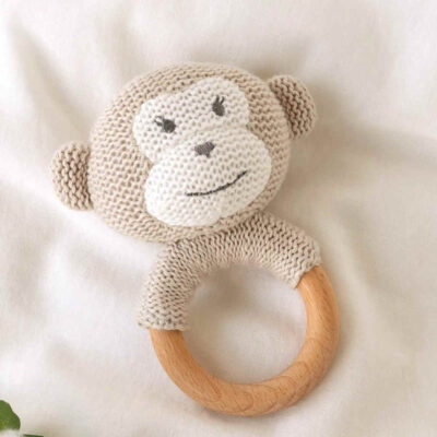 Mordedor para bebé mono en madera y algodón KioKids