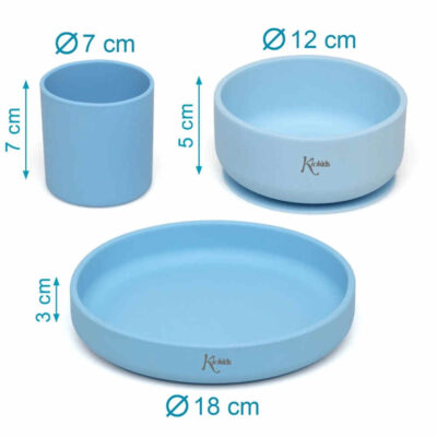 Set Vajilla 3 piezas silicona azul bebé KioKids