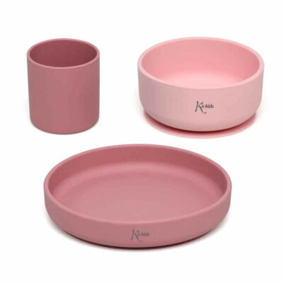 Set Vajilla 3 piezas silicona rosa bebé KioKids