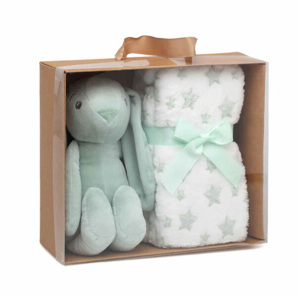 Peluche Conejo con manta 100x100 cm verde KioKids