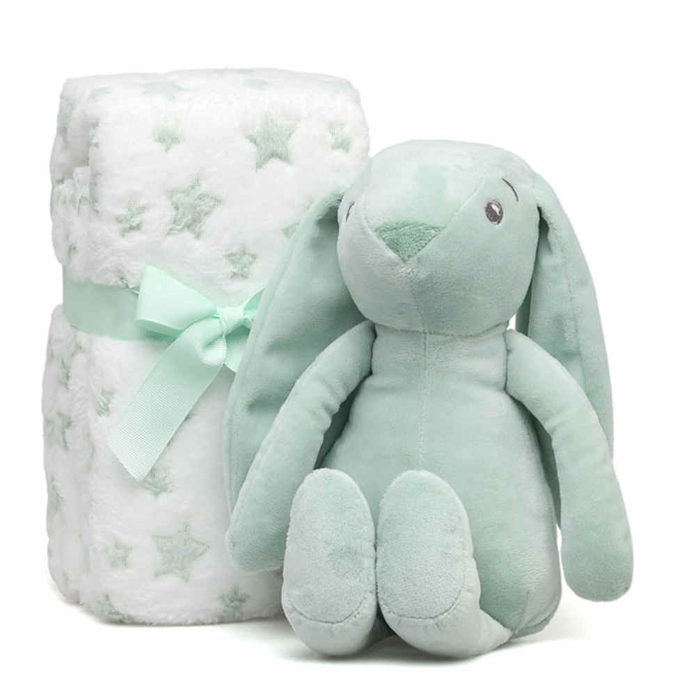 Peluche Conejo con manta 100x100 cm verde KioKids