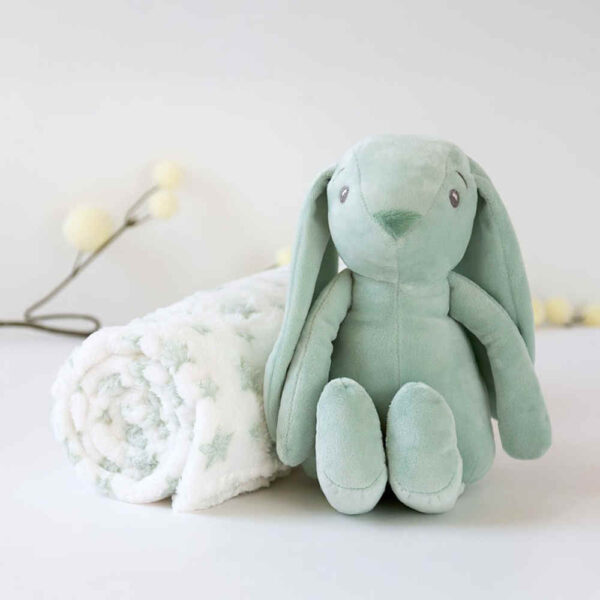 Peluche Conejo con manta 100x100 cm verde KioKids