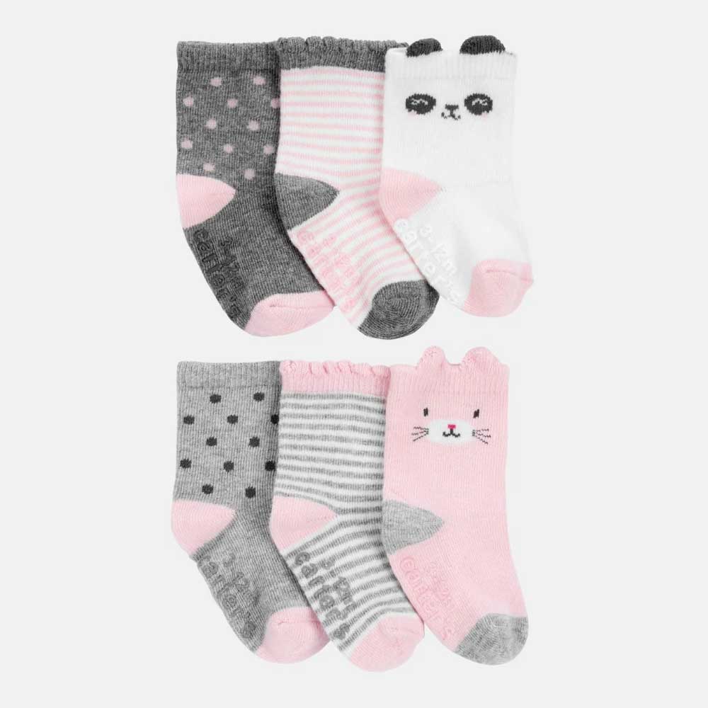 Pack 6 calcetines bebé rosa animales Carter's