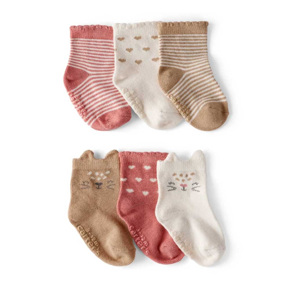 Pack 6 calcetines tobilleros de bebé con gatitos Carter's