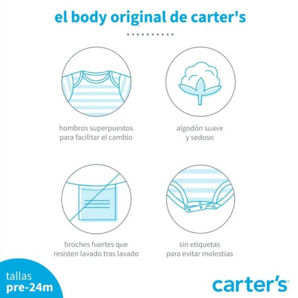 Pack cuatro bodies de algodón, manga larga, blancos Carter's