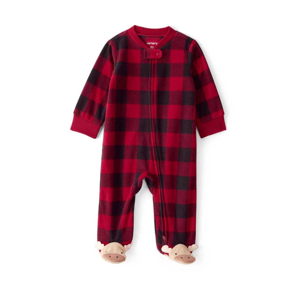 Pijama enterizo navideño cuadros rojos y pies de reno Carter's
