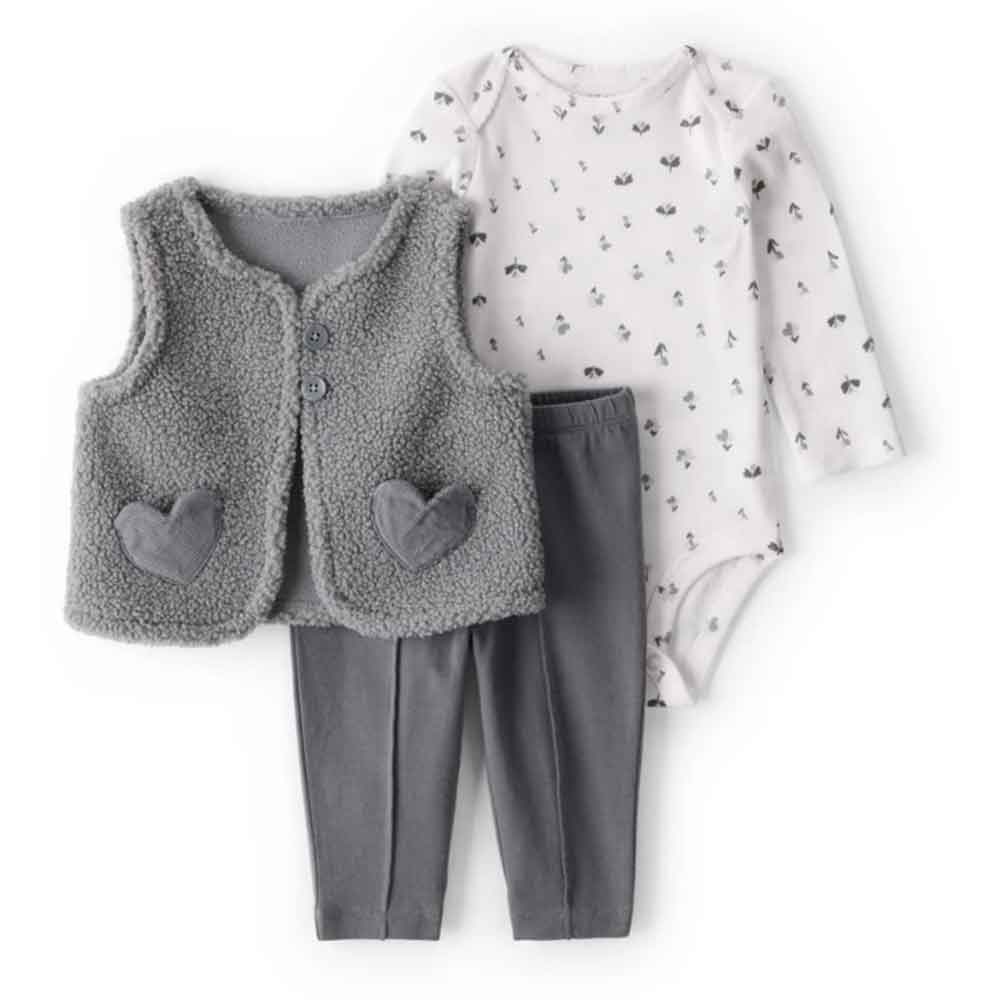 Conjunto 3 piezas chaleco borreguito, body y leggings bebé Carter's