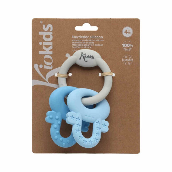 Mordedor de llaves de silicona azul y gris para bebé KioKids