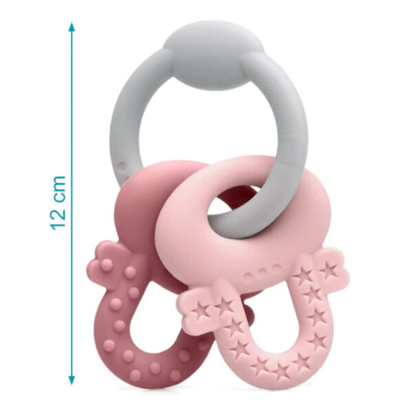 Mordedor de llaves de silicona rosa y gris para bebé KioKids