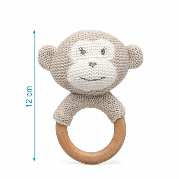 Mordedor para bebé mono en madera y algodón KioKids