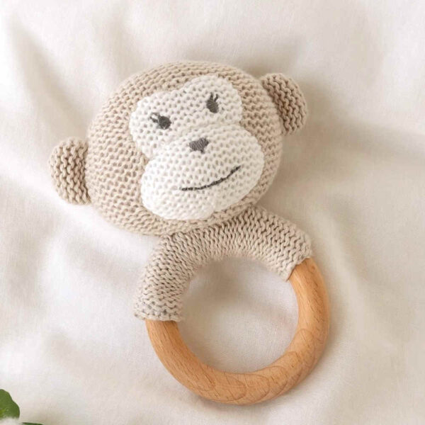 Mordedor para bebé mono en madera y algodón KioKids