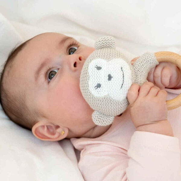 Mordedor para bebé mono en madera y algodón KioKids