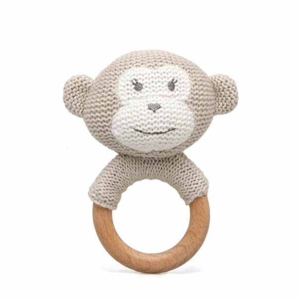 Mordedor para bebé mono en madera y algodón KioKids