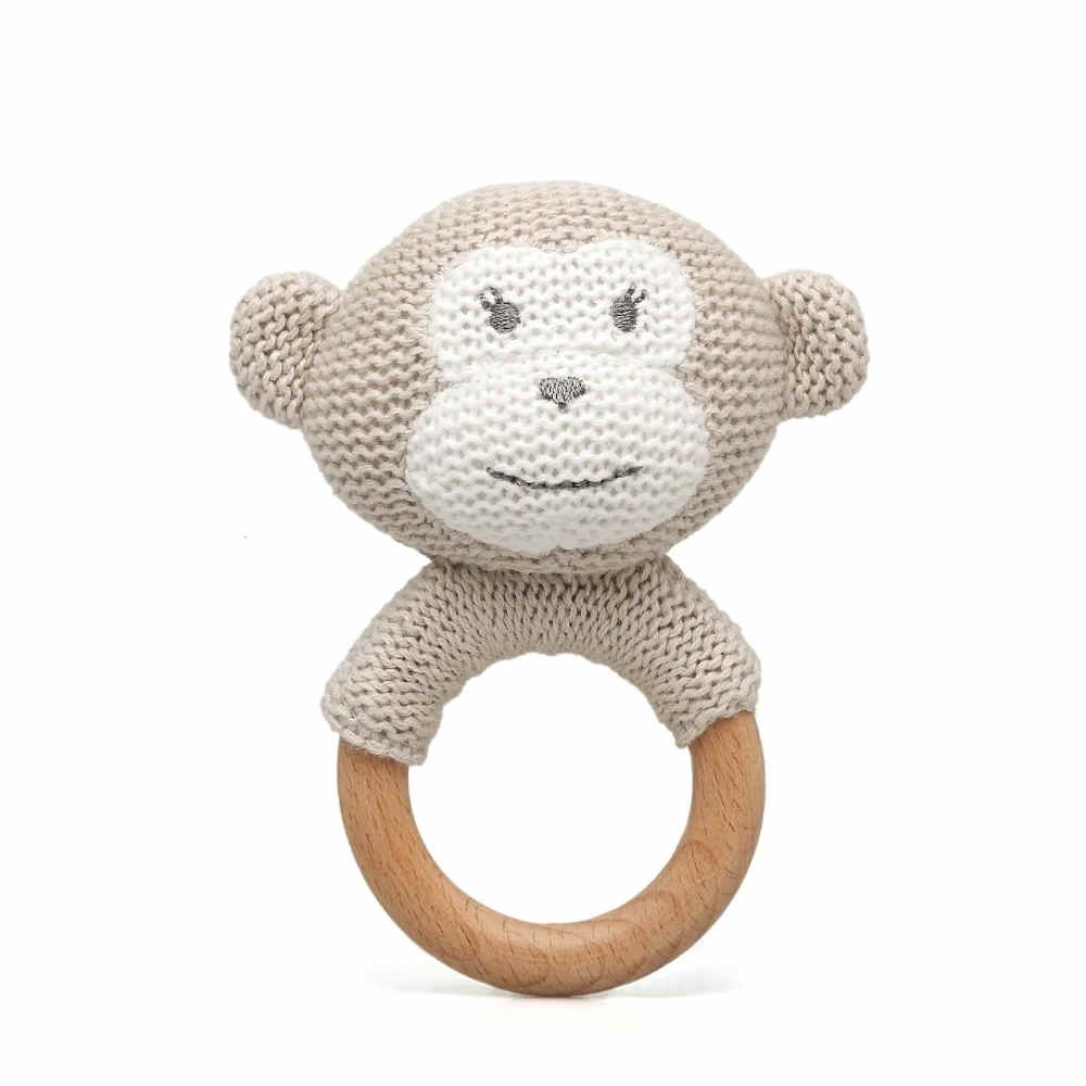 Mordedor para bebé mono en madera y algodón KioKids