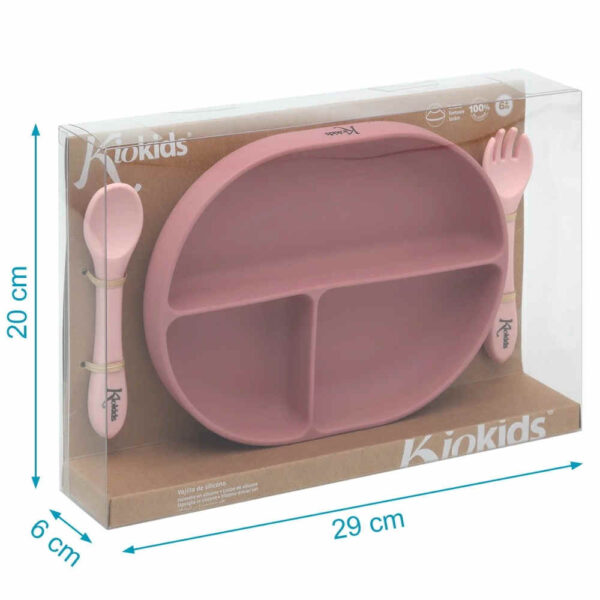 Set de cubiertos y bandeja BLW silicona rosa bebé KioKids