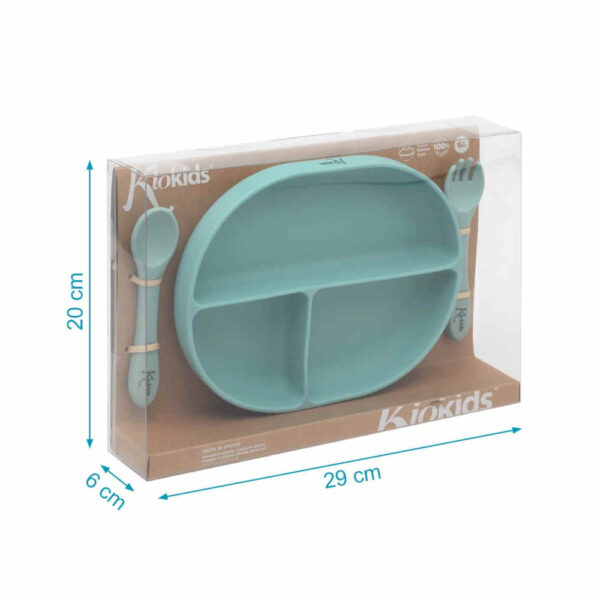 Set de cubiertos y bandeja BLW silicona salvia bebé KioKids