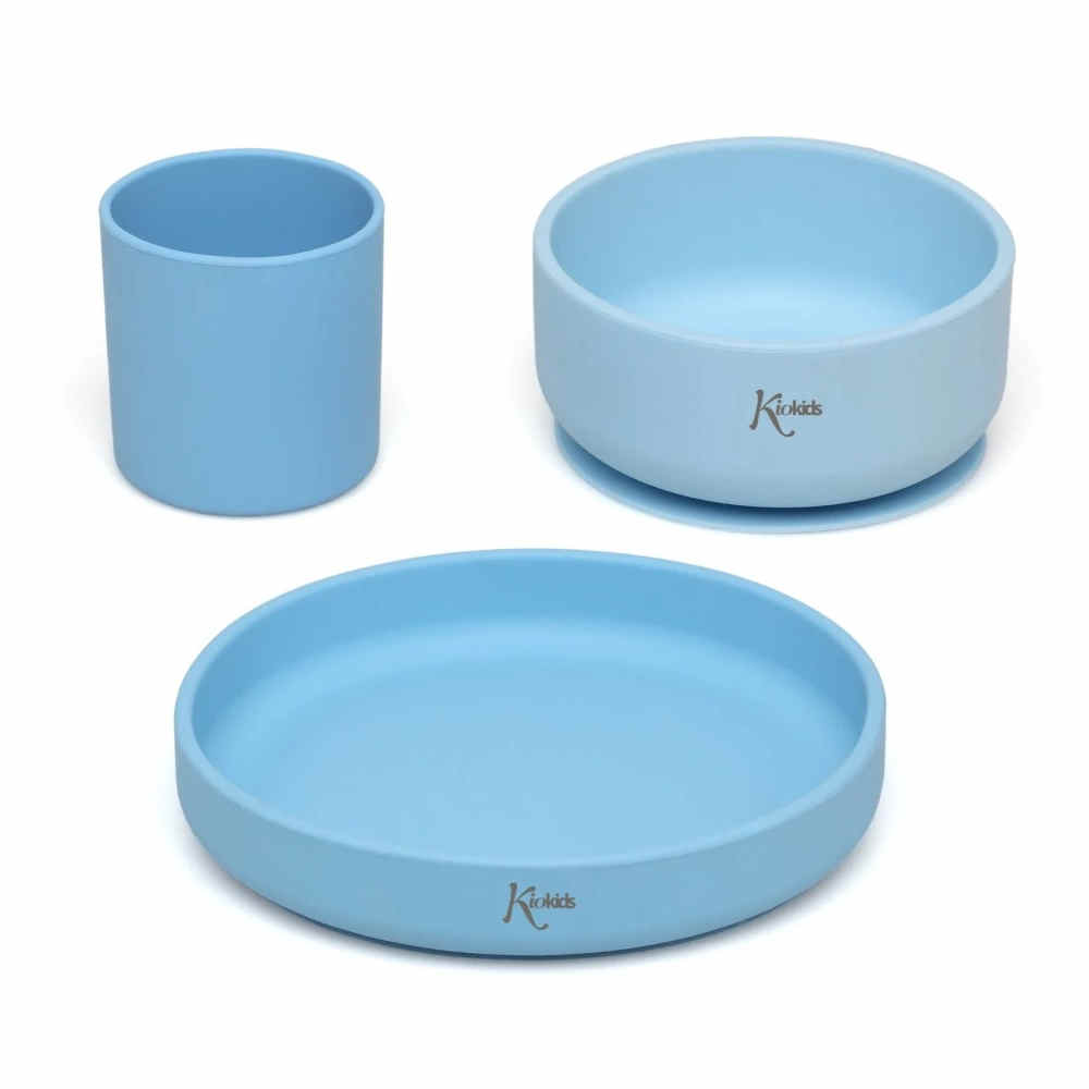 Set Vajilla 3 piezas silicona azul bebé KioKids