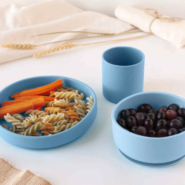 Set Vajilla 3 piezas silicona azul bebé KioKids