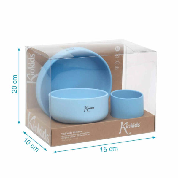 Set Vajilla 3 piezas silicona azul bebé KioKids