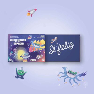 Libro y Puzzle Cumpleaños en el Espacio Manolito Books