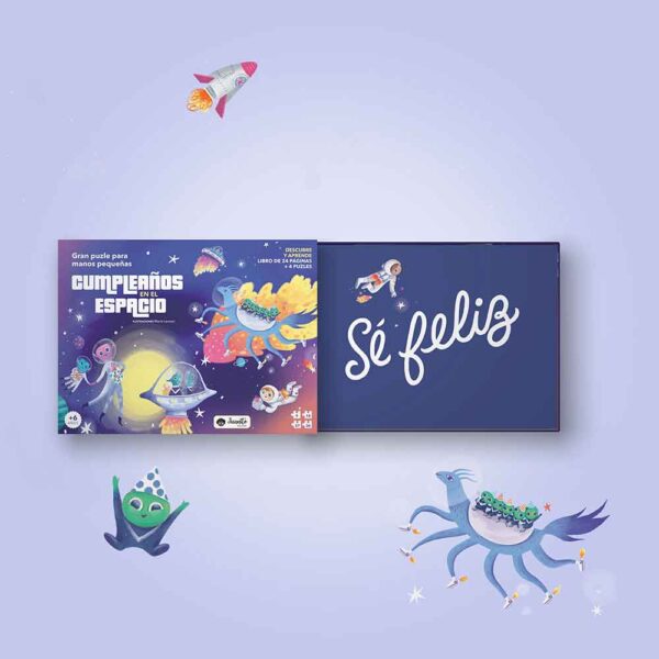 Libro y Puzzle Cumpleaños en el Espacio Manolito Books