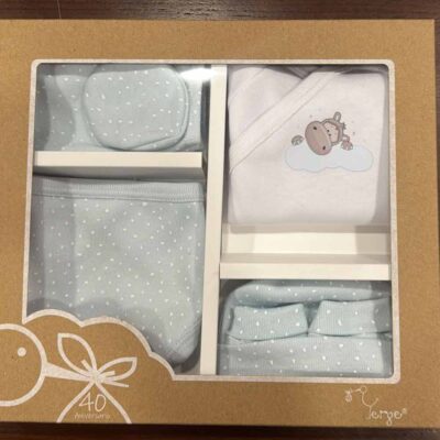 Conjunto camiseta cruzada, polaina, babero, gorro y manopla Hipopótamo Yerge