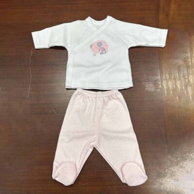 Conjunto jubón cruzado blanco transfers posicional polaina elefante rosa Yerge