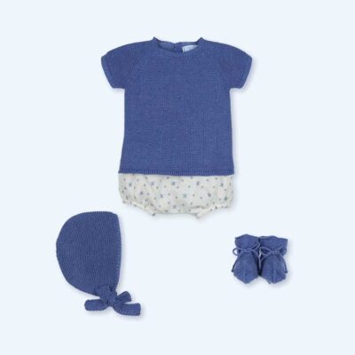 Traje 4P Corto M-C con culotte estampado algodón + capota + patucos Mac Ilusión