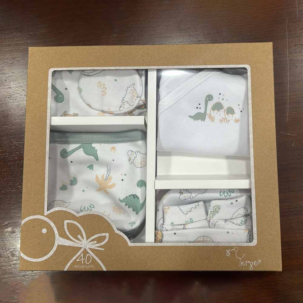 Conjunto camiseta cruzada, polaina, babero, gorro y manopla Dinos Yerge