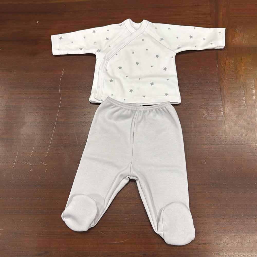 Conjunto jubón cruzado estampado polaina estampada estrellas gris Yerge