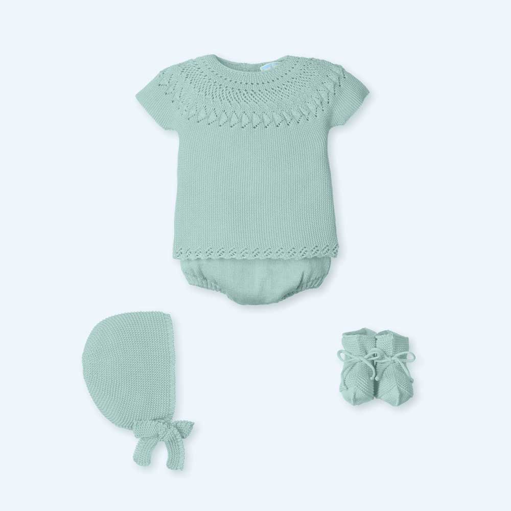 Traje 4 Piezas M-C canesú corto + culotte punto con gorro y patucos menguado LIMONATA SEERSUKER Mac Ilusión