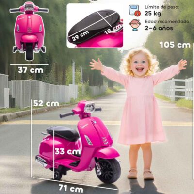 Moto eléctrica 6V licencia Vespa niños 2-6 años rosa Aiyaplay