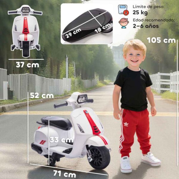 Moto eléctrica 6V licencia Vespa niños 2-6 años blanco Aiyaplay