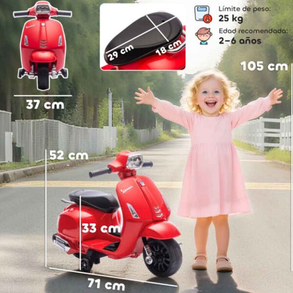Moto eléctrica 6V licencia Vespa niños 2-6 años rojo Aiyaplay