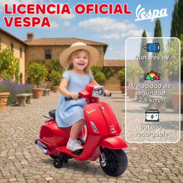 Moto eléctrica 6V licencia Vespa niños 2-6 años rojo Aiyaplay