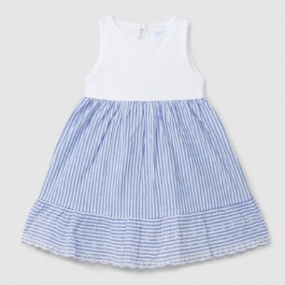 Vestido bebé niña seersucker rayas azul Laranjinha
