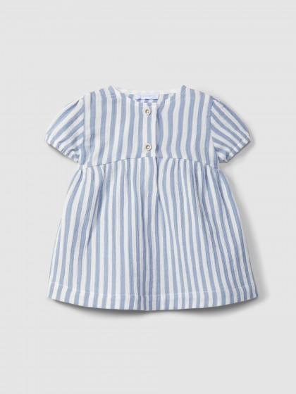 Vestido bebé niña gasa rayas azul Laranjinha